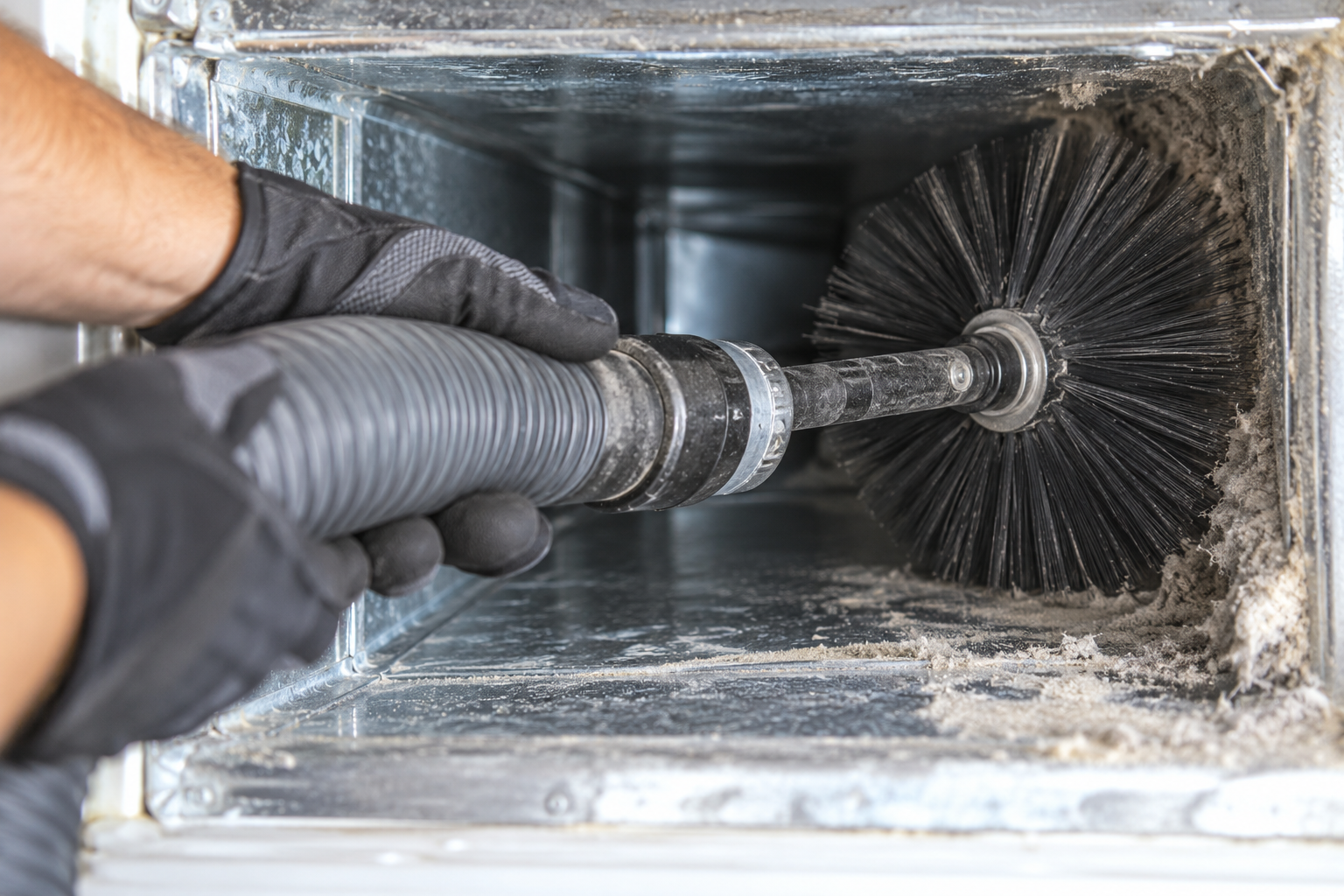 Illustrative rotary brush duct cleaning